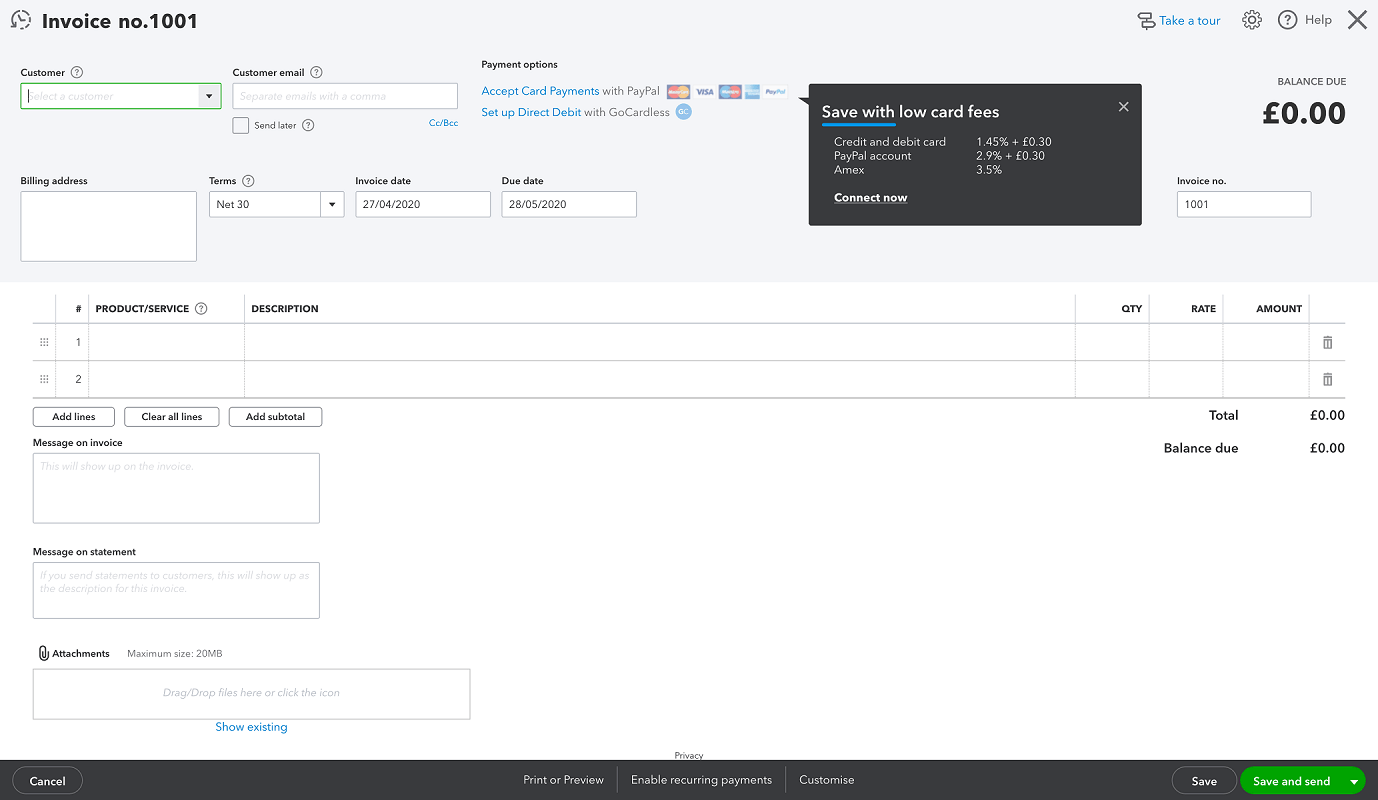 QuickBooks' invoice template