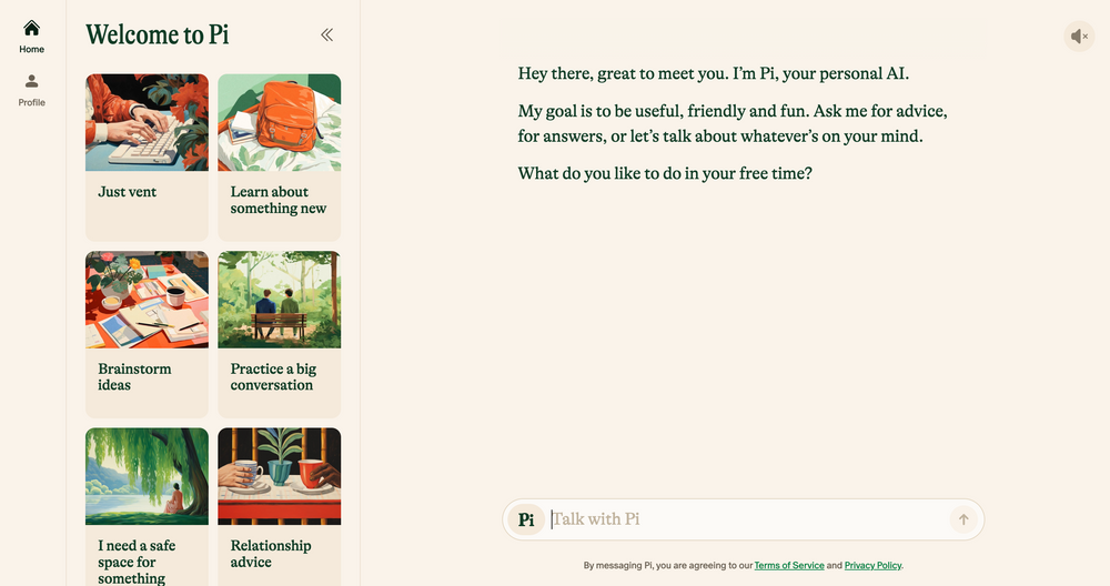 Pi AI therapy app, screenshot