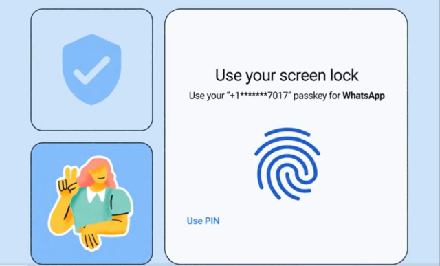 A screenshot of WhatsApp introducing passkey security to its Androind app